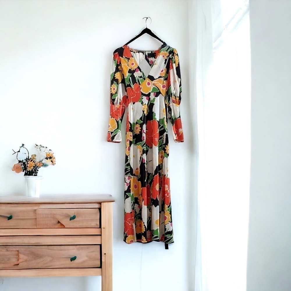 Satin Puff Sleeve Midi Dress by  ASOS DESIGN Size 8 NWOT
